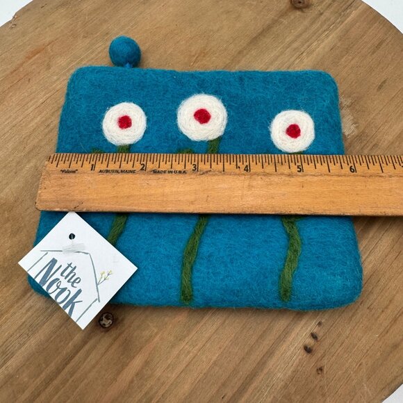 BNB Crafts Fair Trade Handmade Wool Felt Pouch Handcrafted NWT Teal blue coin ch - Picture 8 of 9